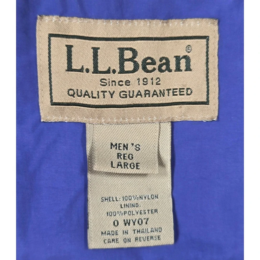 LL Bean Mens Large Blue Fleece Lined Three Season Vest Nylon Full Zip O WY07
